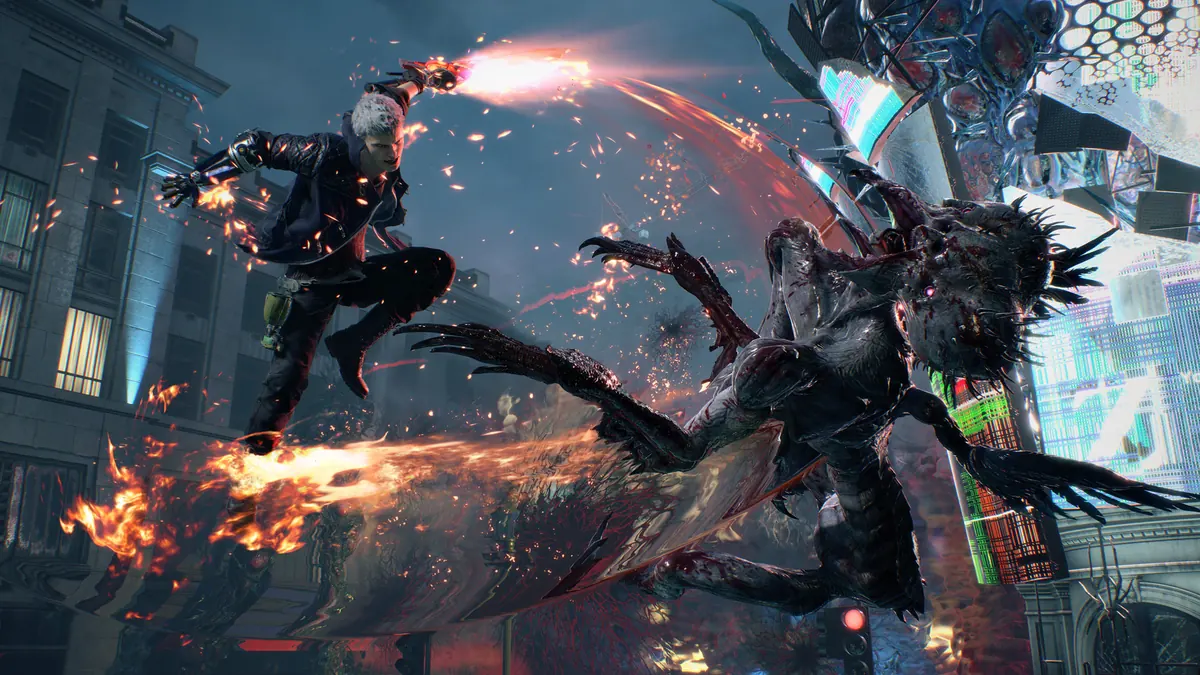 Official Devil May Cry 5 Steam gameplay screenshot used to illustrate the game context before testing two instances