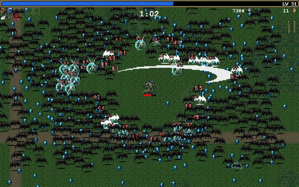 Official Vampire Survivors Steam gameplay screenshot used to illustrate controller and window testing
